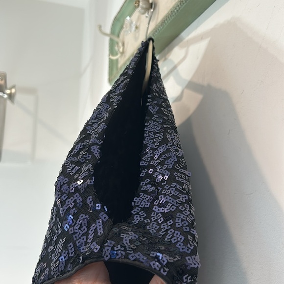 Xscape MidNight blue holiday sequin cold shoulder evening blouse size 14 plus - Picture 3 of 7